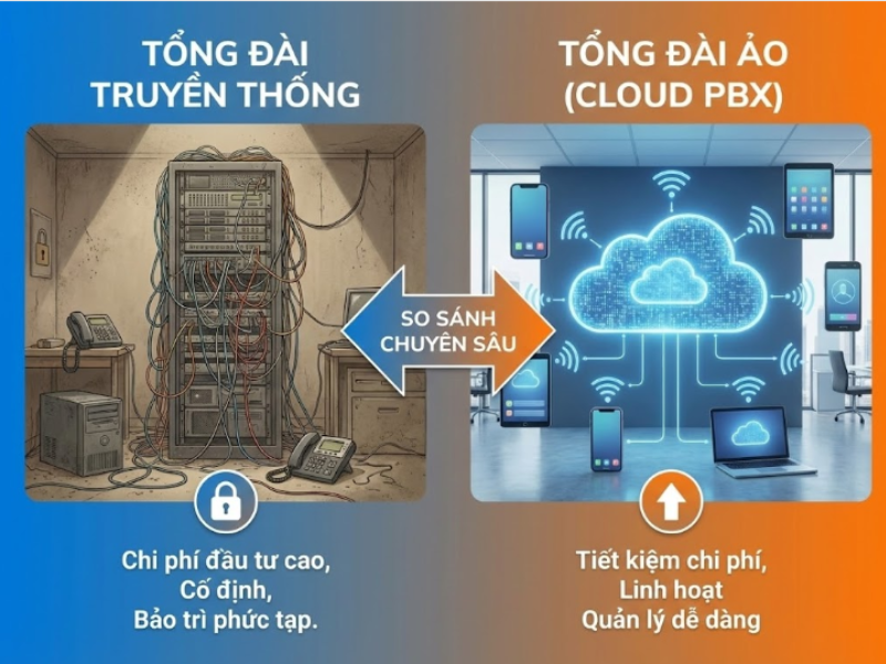 Tổng đài ảo là gì? Giải pháp tổng đài toàn diện cho doanh nghiệp hiện đại 3 So sánh chuyên sâu giữa tổng đài ảo và tổng đài truyền thống