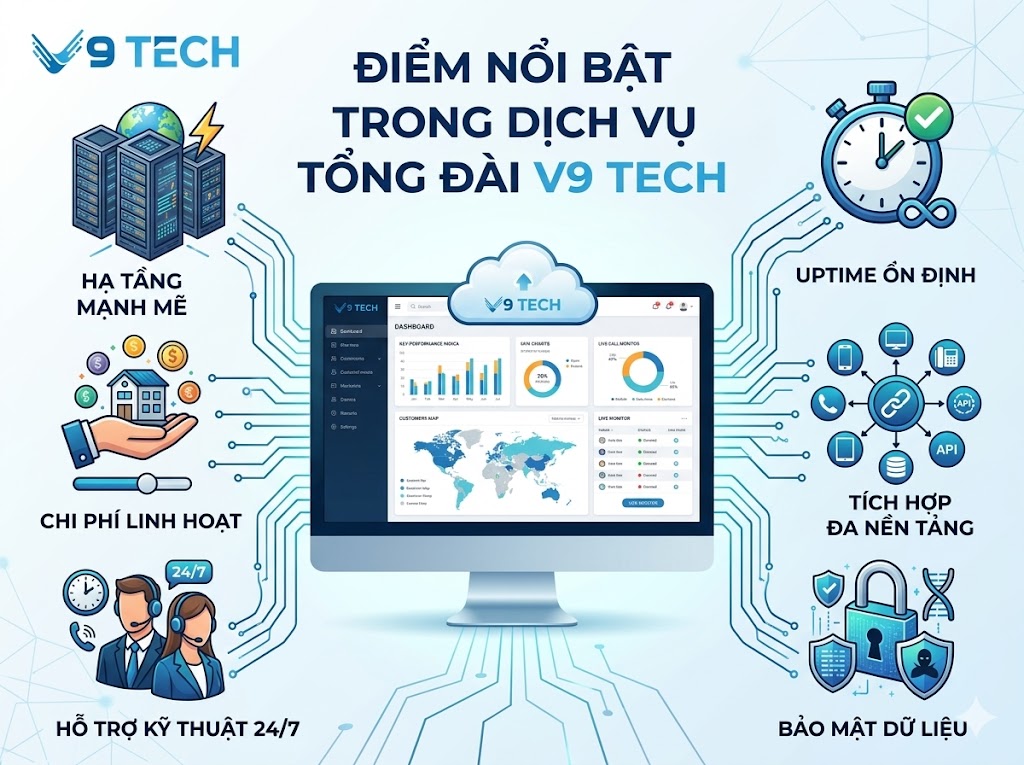 Dịch vụ tổng đài V9 Tech cung cấp phần mềm tổng đài ảo cho doanh nghiệp chuyên nghiệp