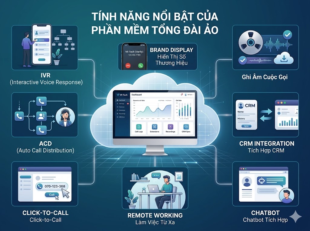 Dịch vụ tổng đài V9 Tech cung cấp phần mềm tổng đài ảo cho doanh nghiệp chuyên nghiệp