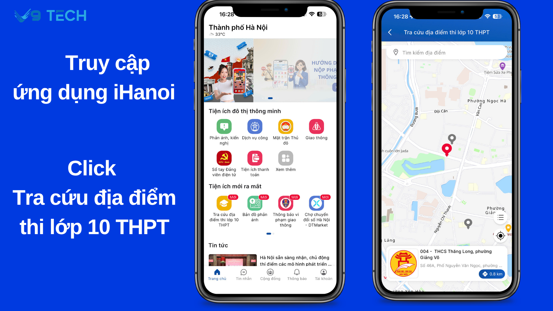 Tìm địa điểm thi trên ứng dụng ihanoi