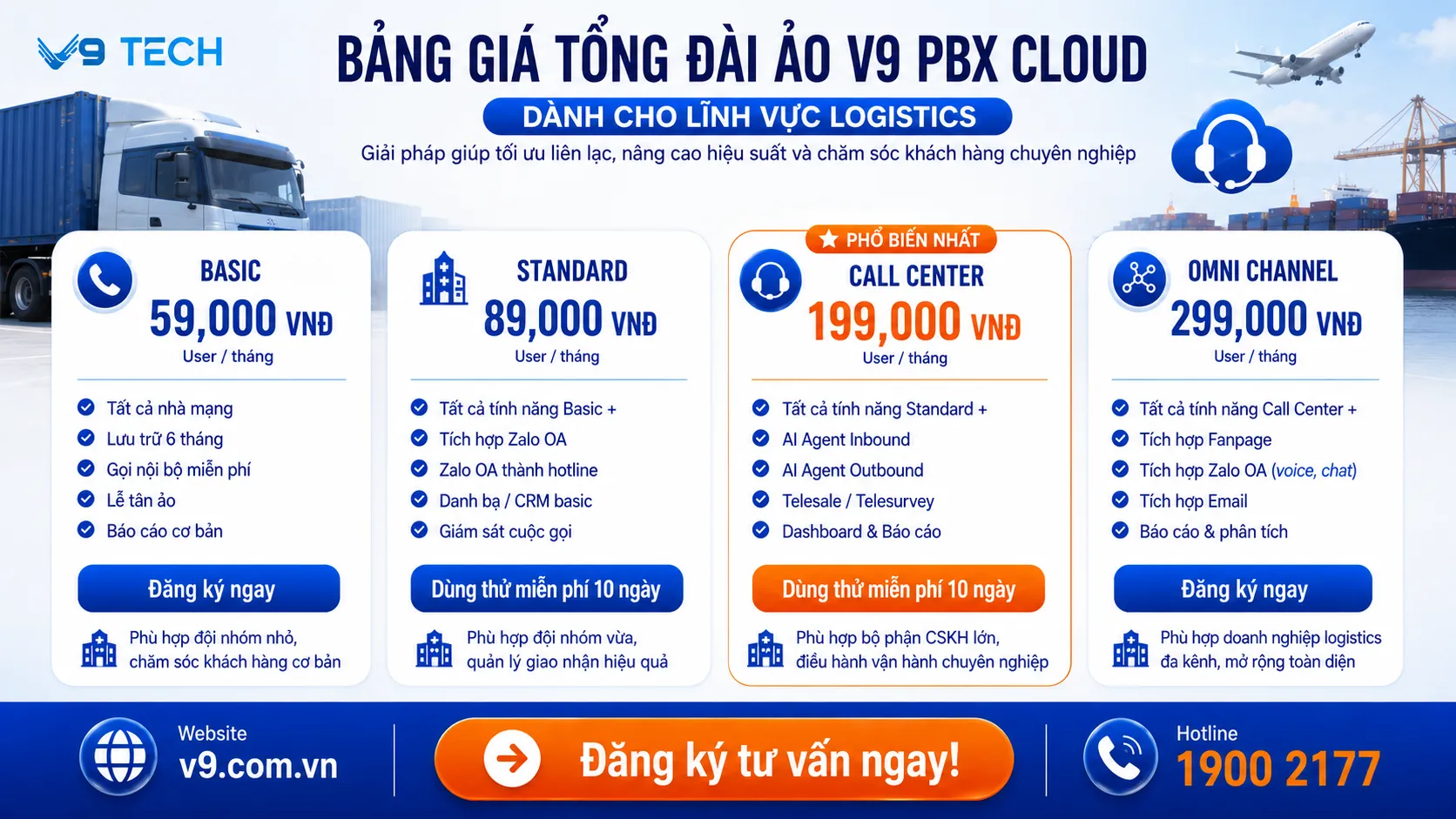 Bảng giá tổng đài dành cho lĩnh vực Logistics