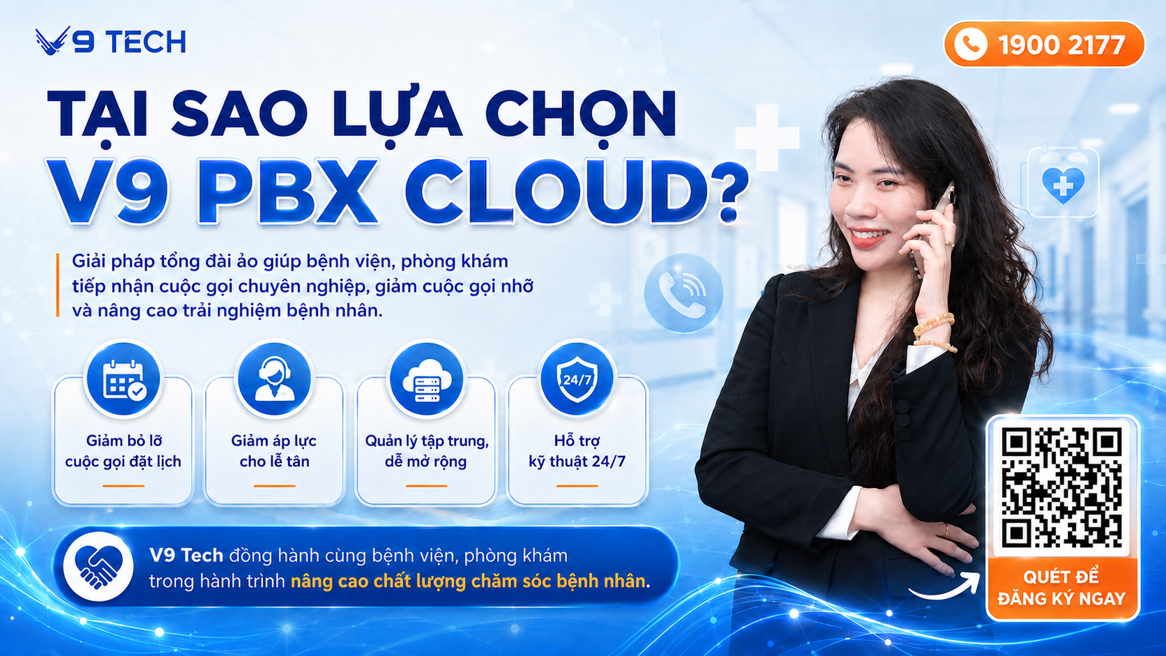 Tổng đài ảo dành cho bệnh viện, phòng khám: Giảm thời gian làm giấy tờ, bỏ lỡ cuộc gọi đặt lịch và tư vấn | V9 PBX Cloud 6 Lý do lựa chọn V9 PBX Cloud