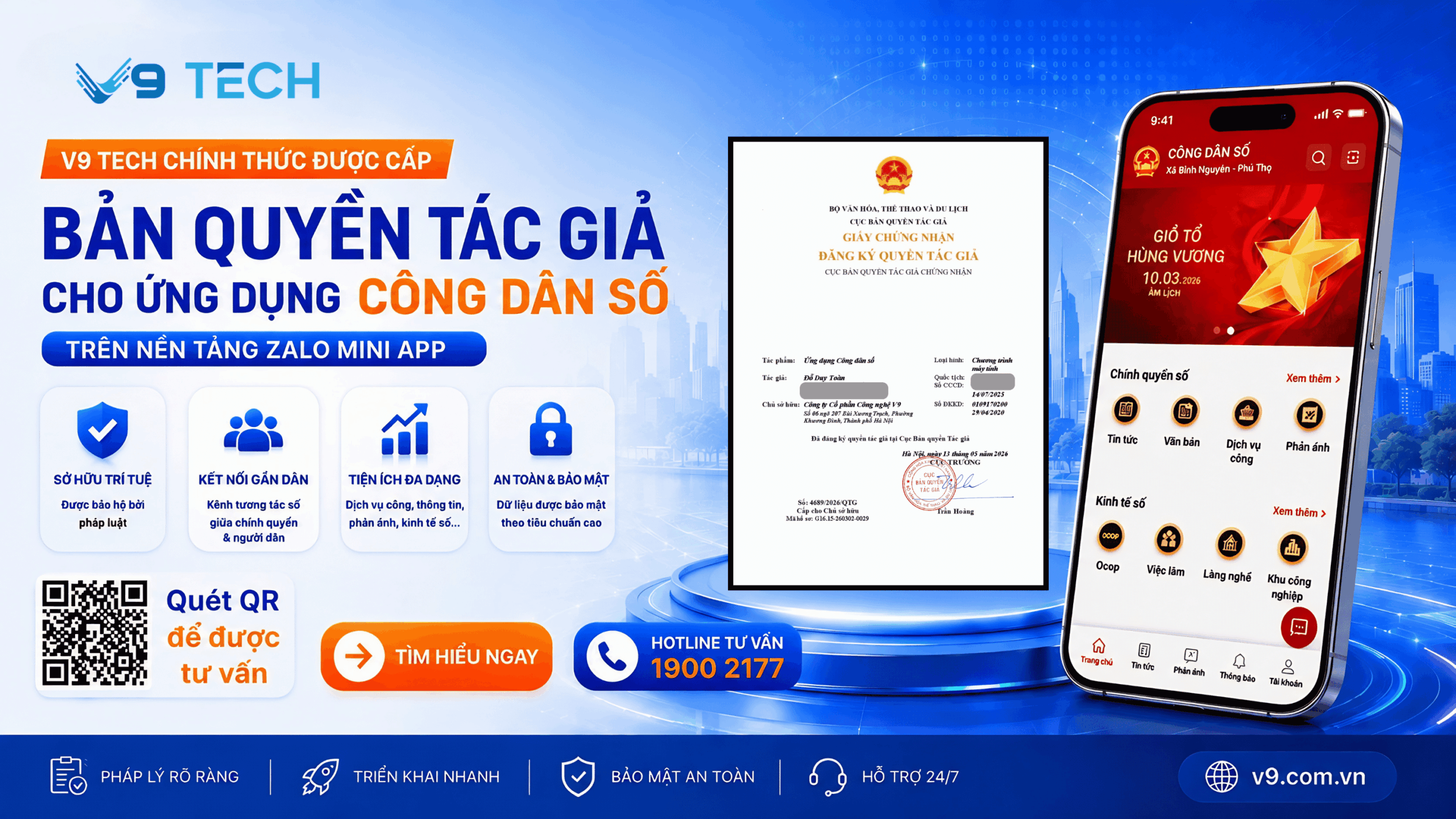 Ứng dụng Công dân số của V9 Tech được cấp bản quyền